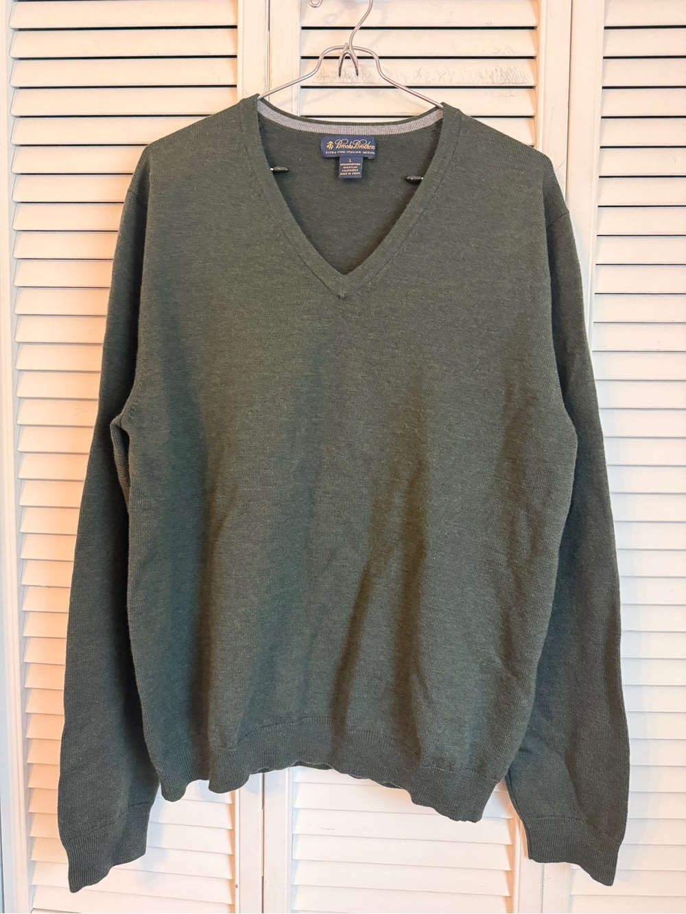 Brooks Brothers Mens Italian Merino Wool Sweater Green Large Preppy Luxury